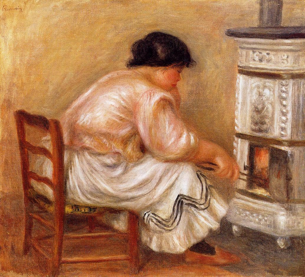 Woman Stoking a Stove by Pierre-Auguste Renoir — hand-painted portrait oil painting reproduction on canvas