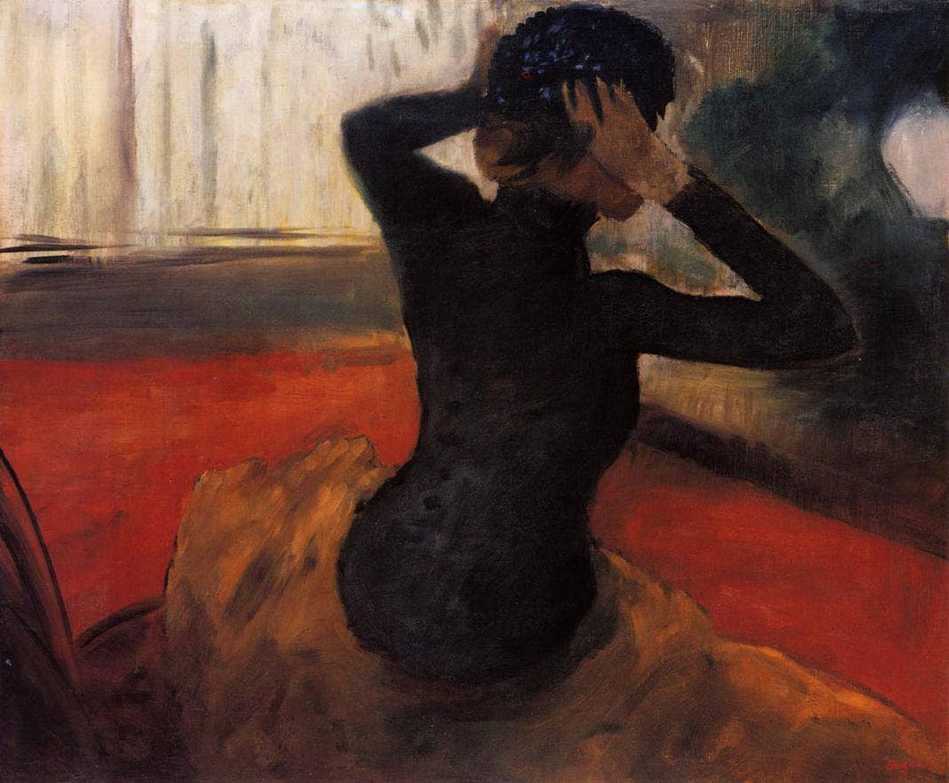 Woman Trying on a Hat by Edgar Degas — hand-painted portrait oil painting reproduction on canvas