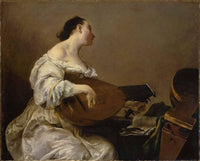 Woman Tuning a Lute by Giuseppe Maria Crespi — hand-painted portrait oil painting reproduction on canvas