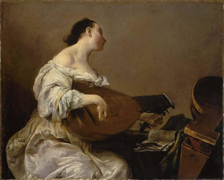 Woman Tuning a Lute by Giuseppe Maria Crespi — hand-painted portrait oil painting reproduction on canvas