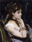 Woman Wearing a Bracelet by Alfred Stevens — male oil painting wall art, Romanticism