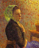 Woman wearing a green headscarf by Camille Pissarro — female oil painting wall art, Impressionism
