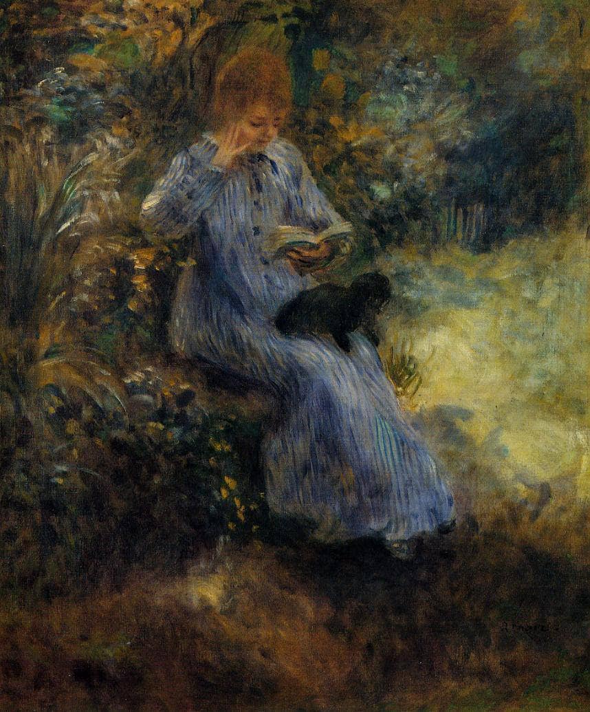 Woman with a Black Dog by Pierre-Auguste Renoir — hand-painted impressionism oil painting reproduction on canvas