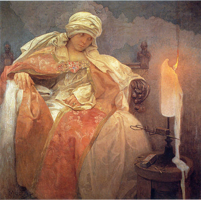 Woman with a Burning Candle in kitchen