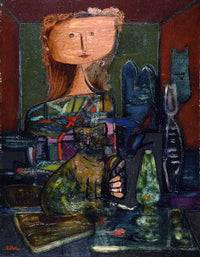 Woman with a Cat by Jankel Adler — hand-painted abstract oil painting reproduction on canvas