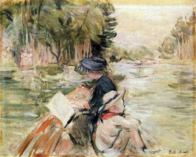 Woman with a Child in a Boat by Berthe Morisot — hand-painted landscape oil painting reproduction on canvas