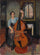Woman with a Double Bass in apartment