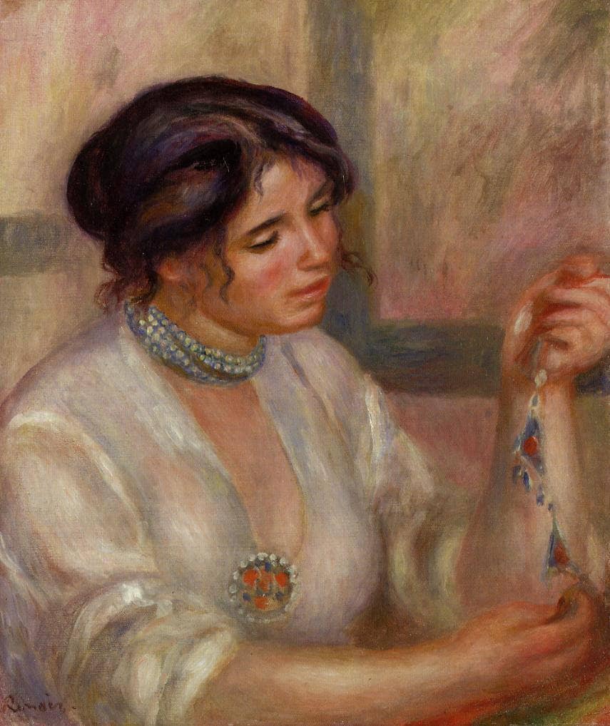 Woman with a Necklace by Pierre-Auguste Renoir — hand-painted portrait oil painting reproduction on canvas