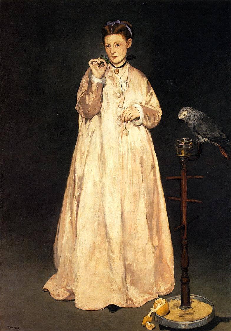 Woman with a Parrot by Edouard Manet — hand-painted animal oil painting reproduction on canvas