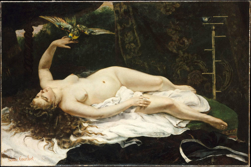 Woman with a Parrot by Gustave Courbet — hand-painted cultural oil painting reproduction on canvas