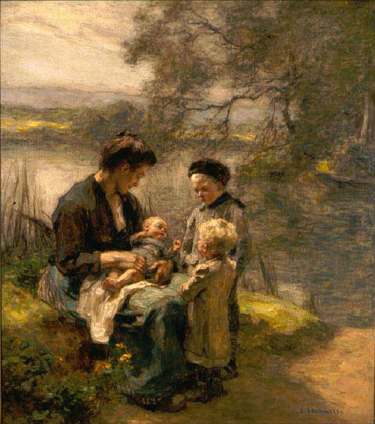 Woman with Child and Two Children by Léon Augustin Lhermitte, hand-painted portrait oil painting reproduction on canvas