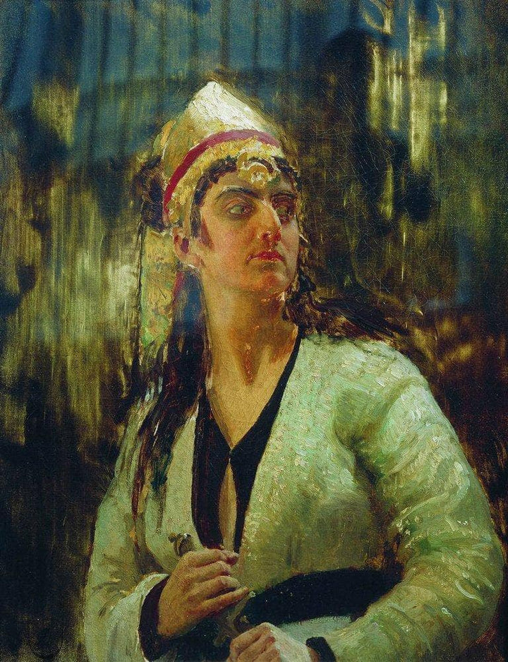 Woman with dagger by Ilya Repin — hand-painted portrait oil painting reproduction on canvas