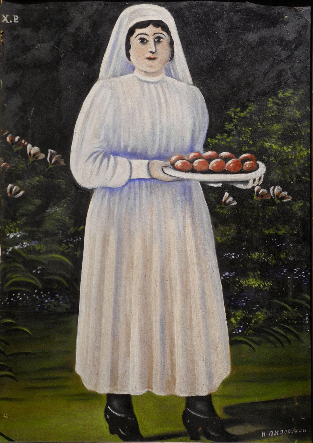 Woman with Easter Eggs by Niko Pirosmani — hand-painted cultural oil painting reproduction on canvas