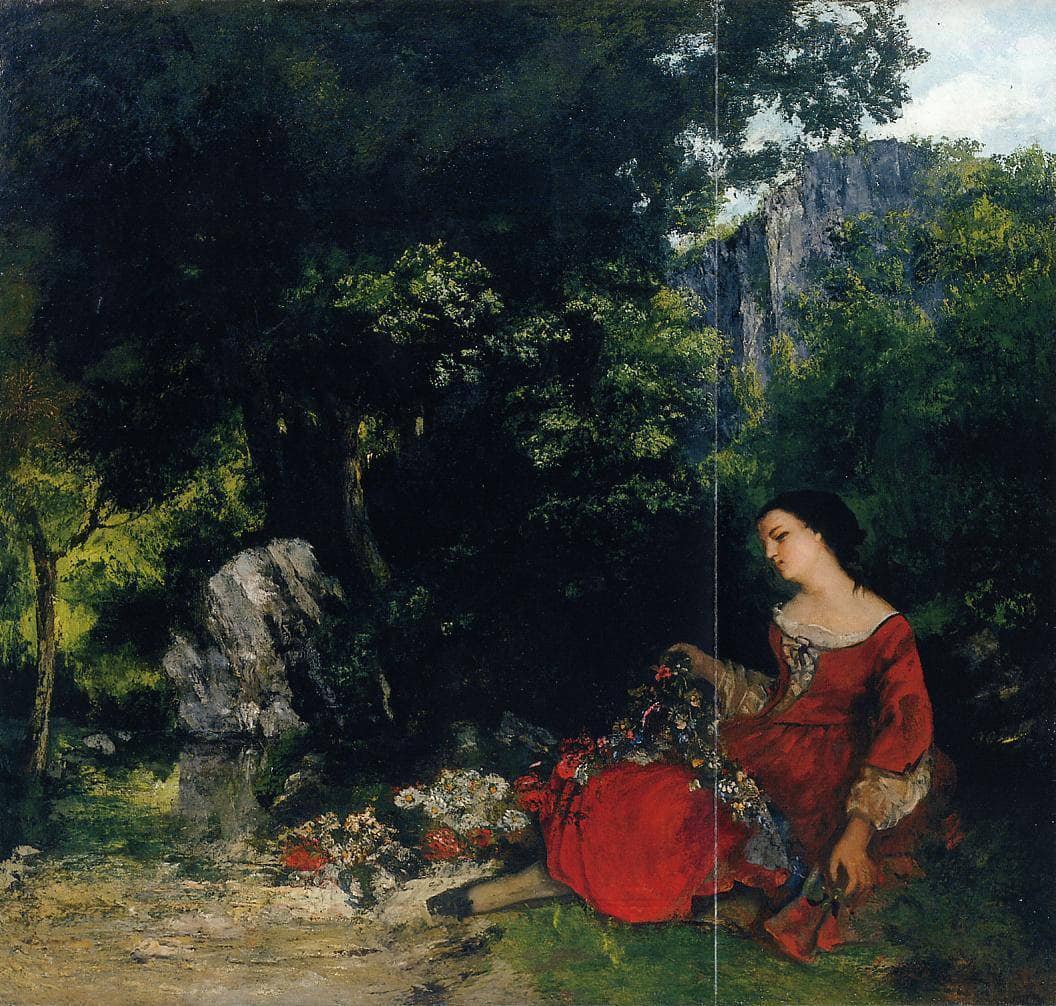 Woman with Garland by Gustave Courbet — hand-painted botanical oil painting reproduction on canvas