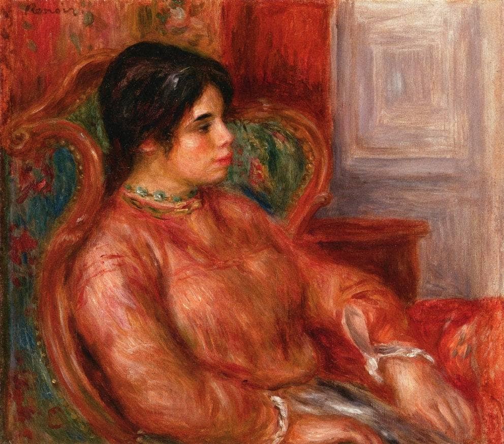 Woman with Green Chair by Pierre-Auguste Renoir — hand-painted portrait oil painting reproduction on canvas