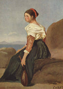 Woman with Mandolin by Camille Corot — male oil painting wall art, Realism