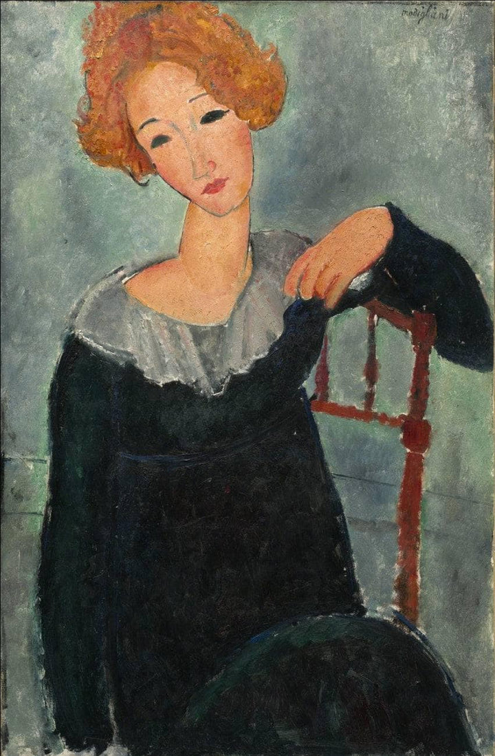 Woman with red hair by Amedeo Modigliani — hand-painted portrait oil painting reproduction on canvas