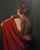 Woman with Red Shawl in home office