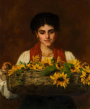 Woman with Sunflowers by Thérèse Schwartze — female oil painting wall art, Realism