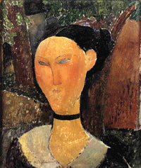 Woman with Velvet Ribbon (The Black Border) by Amedeo Modigliani — hand-painted portrait oil painting reproduction on canvas