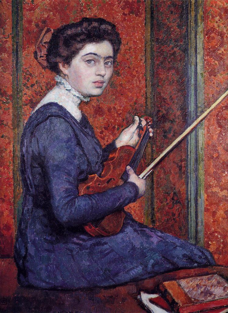 Woman with Violin (Portrait of Rene Druet) - Theo van Rysselberghe