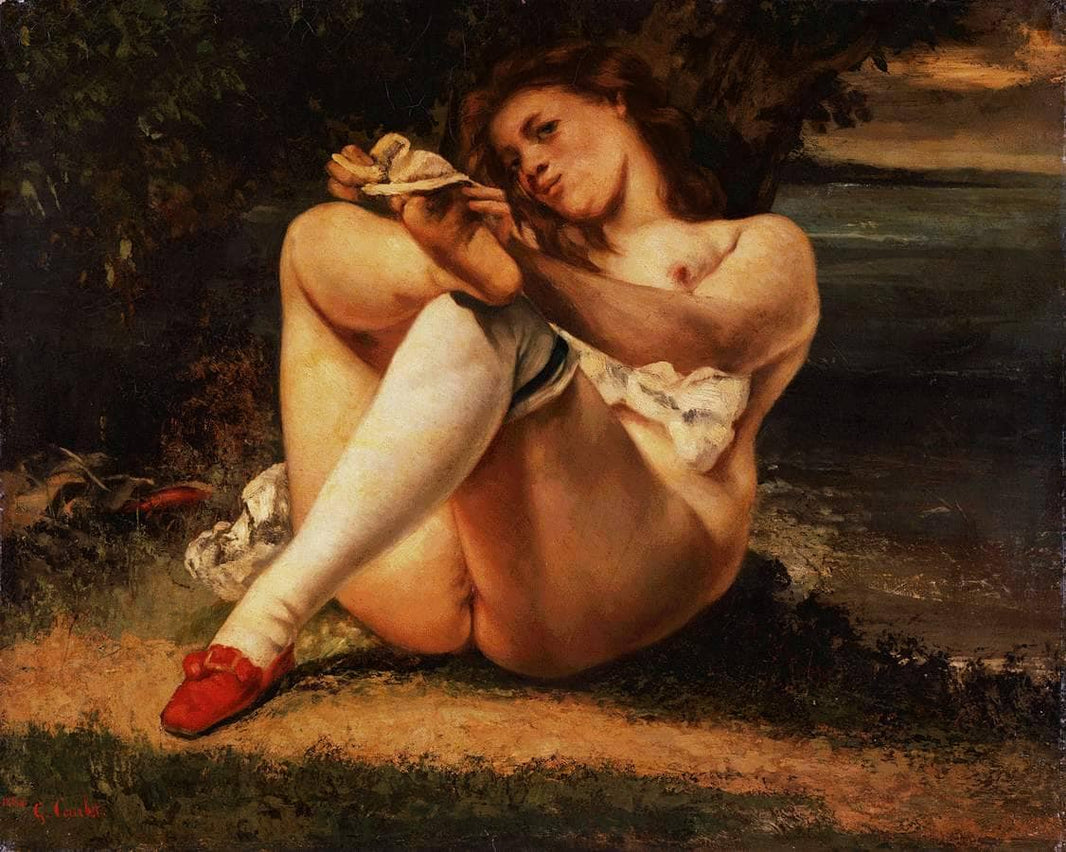 Woman with White Stockings by Gustave Courbet — hand-painted portrait oil painting reproduction on canvas