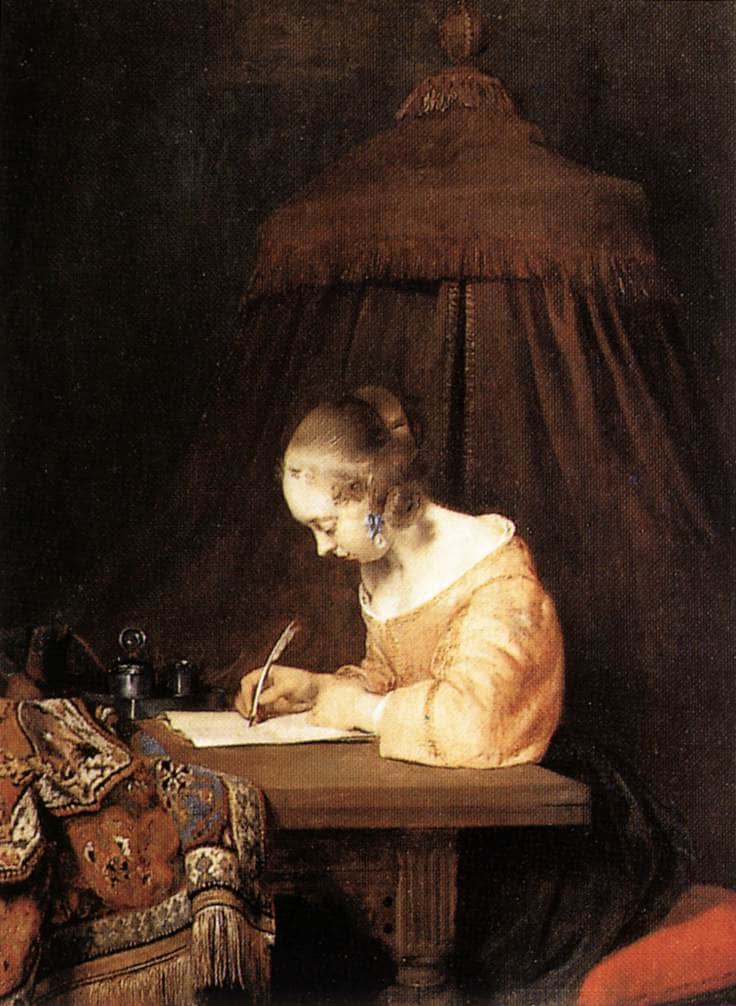 Woman Writing A Letter by Gerard Terborch — hand-painted portrait oil painting reproduction on canvas