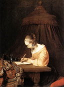 Woman Writing A Letter by Gerard Terborch — hand-painted portrait oil painting reproduction on canvas