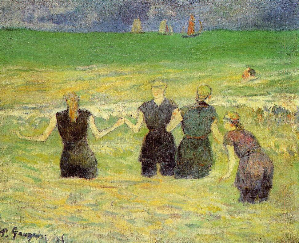 Women bathing (Dieppe) by Paul Gauguin — hand-painted landscape oil painting reproduction on canvas