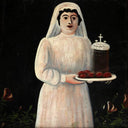 Women carrying eggs (Extant part of the Painting) by Niko Pirosmani — male oil painting wall art, Naïve Art Primitivism