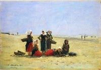 Women on the Beach at Berck by Eugene Boudin — hand-painted landscape oil painting reproduction on canvas
