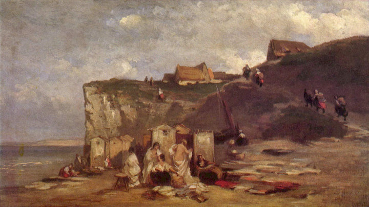 Women's bath in Dieppe by Carl Spitzweg — hand-painted landscape oil painting reproduction on canvas
