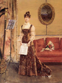 Women's Harp by Alfred Stevens — male oil painting wall art, Romanticism