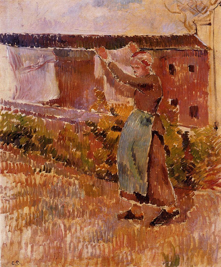 Women Tending the Laundry (study) by Camille Pissarro — hand-painted landscape oil painting reproduction on canvas