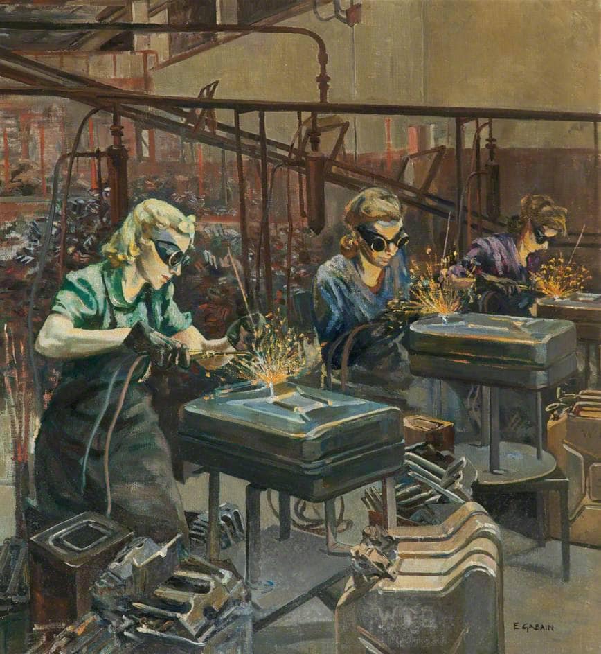 Women Welders at Williams &amp; Williams, Chester by Ethel Léontine Gabain — hand-painted still oil painting reproduction on canvas