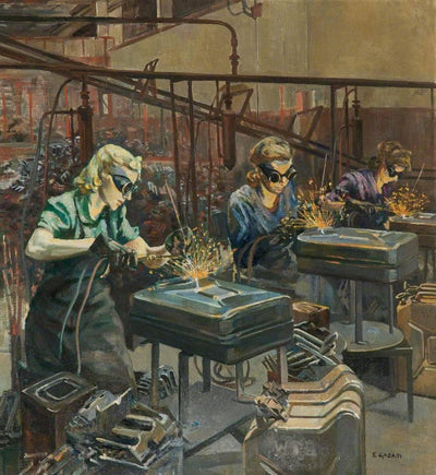 Women Welders at Williams & Williams, Chester by Ethel Léontine Gabain — oil painting reproduction