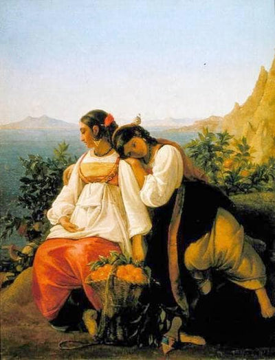 Women with a basket of oranges in entryway