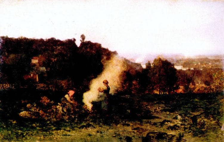 Wood fire in the country by Charles-Francois Daubigny — hand-painted landscape oil painting reproduction on canvas