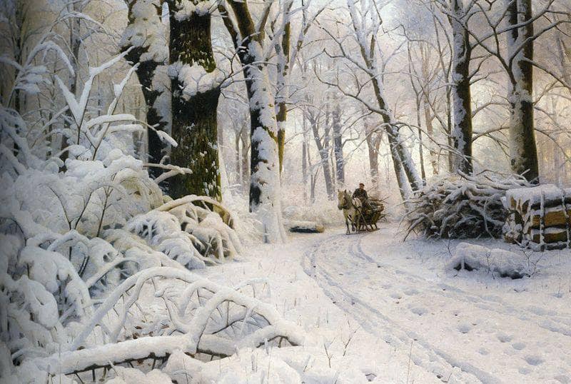 Wood in snow by Peder Mørk Mønsted — hand-painted landscape oil painting reproduction on canvas