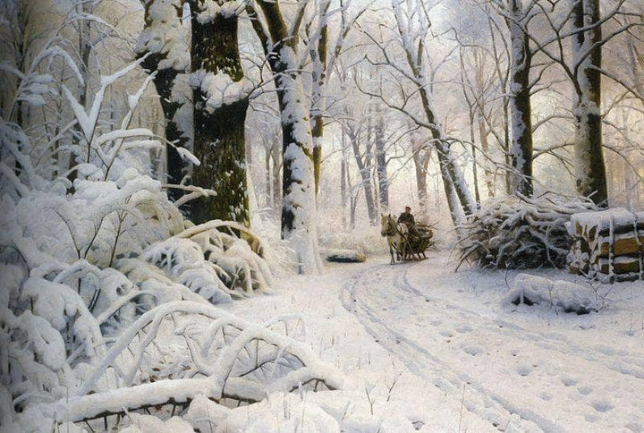 Wood in snow by Peder Mørk Mønsted — hand-painted landscape oil painting reproduction on canvas