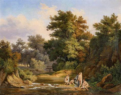 Wooded landscape with bathing nymphs by Károly Markó the Elder — oil painting reproduction
