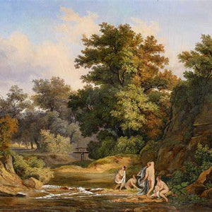 Wooded landscape with bathing nymphs