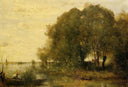 Wooded Peninsula by Camille Corot — hand-painted botanical oil painting reproduction on canvas