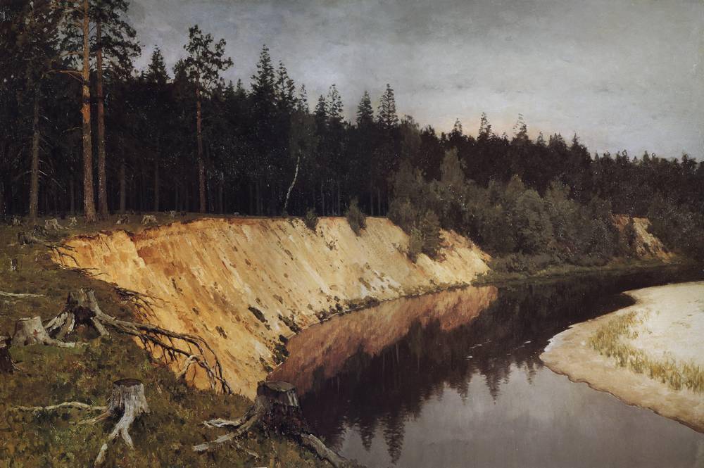 Wooded riverbank. Twilight. - Isaac Levitan