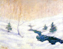 Woodland Stream in a Winter Landscape by John Henry Twachtman — winter oil painting wall art, Impressionism