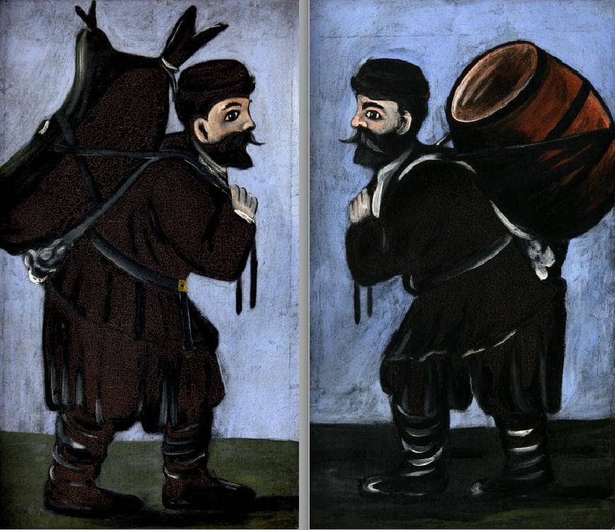 Workers with a barrel (diptych) by Niko Pirosmani — hand-painted portrait oil painting reproduction on canvas