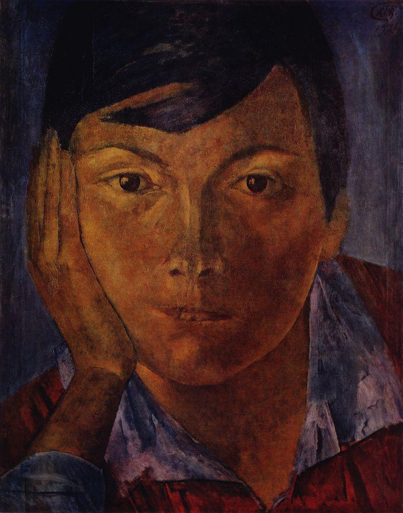 Yellow face (female face) - Kuzma Petrov-Vodkin