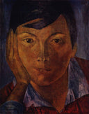 Yellow face (female face) by Kuzma Petrov-Vodkin — female oil painting wall art, Symbolism
