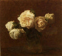 Yellow Pink Roses in a Glass Vase by Henri Fantin-Latour — hand-painted botanical oil painting reproduction on canvas
