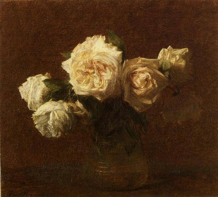 Yellow Pink Roses in a Glass Vase - Henri Fantin-Latour